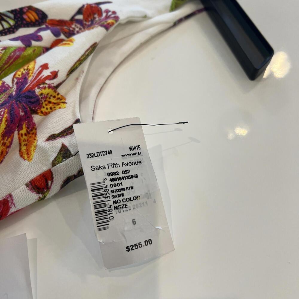 $255 LDT Athena Belted White Botanical Floral Linen-Blend Midi Dress Size 6 - Picture 8 of 9
